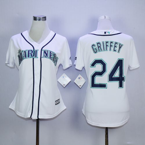 Mariners #24 Ken Griffey White Women's Fashion Stitched MLB Jersey - Click Image to Close